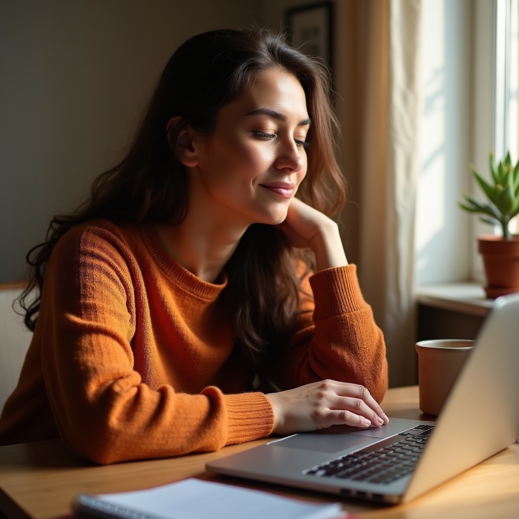 Person doing a brief shoulder stretch beside their laptop at a desk